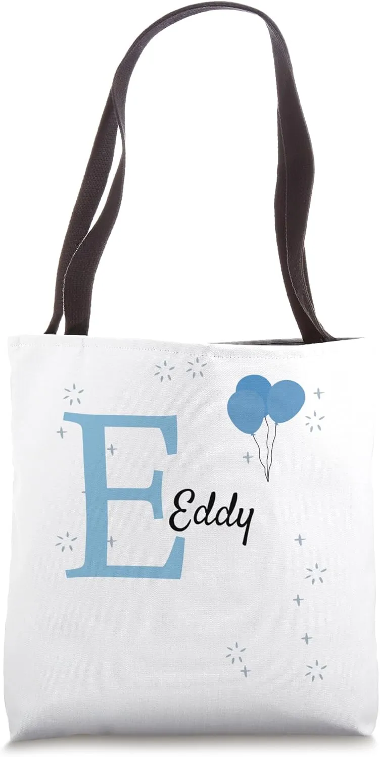 Eddy Motif with Boys Name Personalised Gift Blue Tote Bag