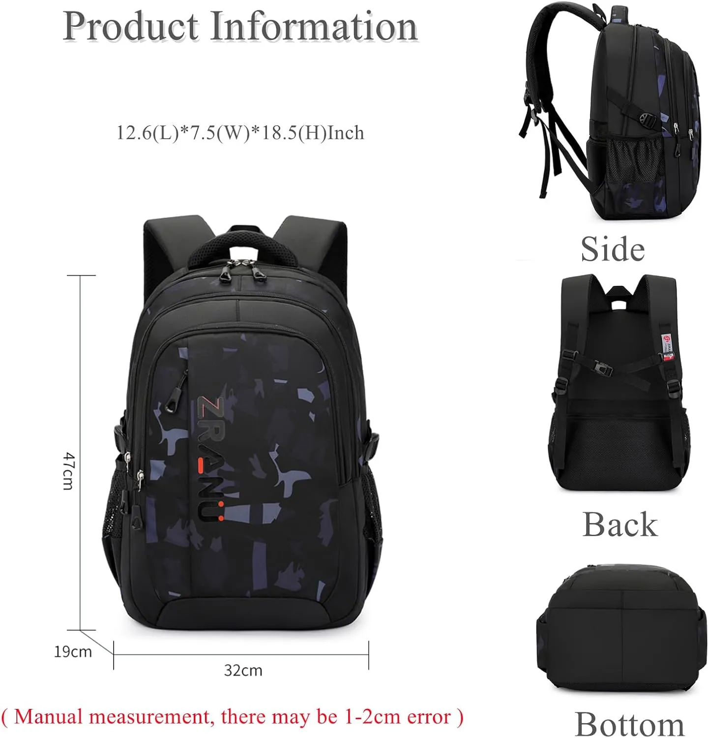 EKUIZAI camouflage print Boys Backpack Kids Schoolbag Black Cool Backpack for Teen Boys