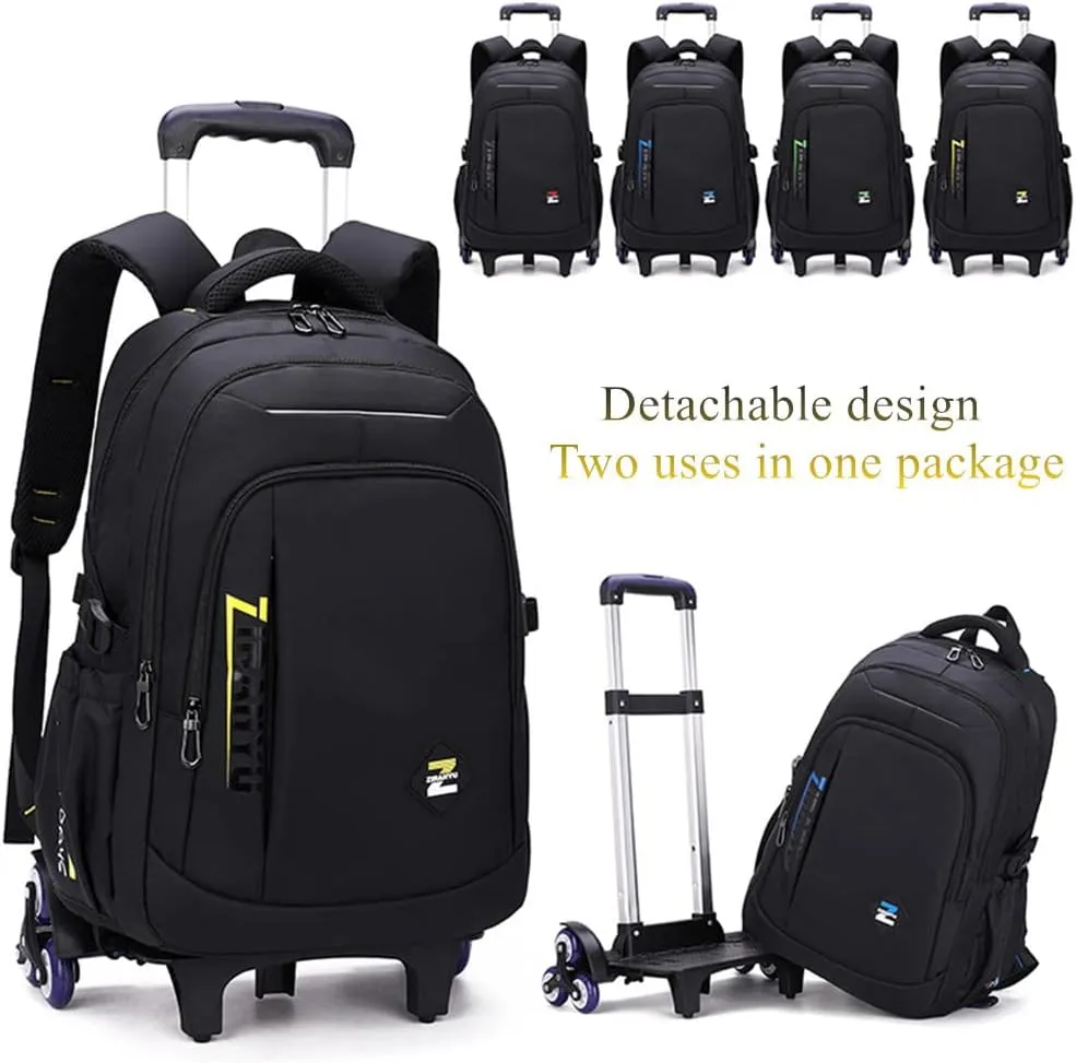 EKUIZAI Solid Color Trolley Backpack Schoolbag for Middle School Students Elementary Rolling Bag Daypack for Teen Boys