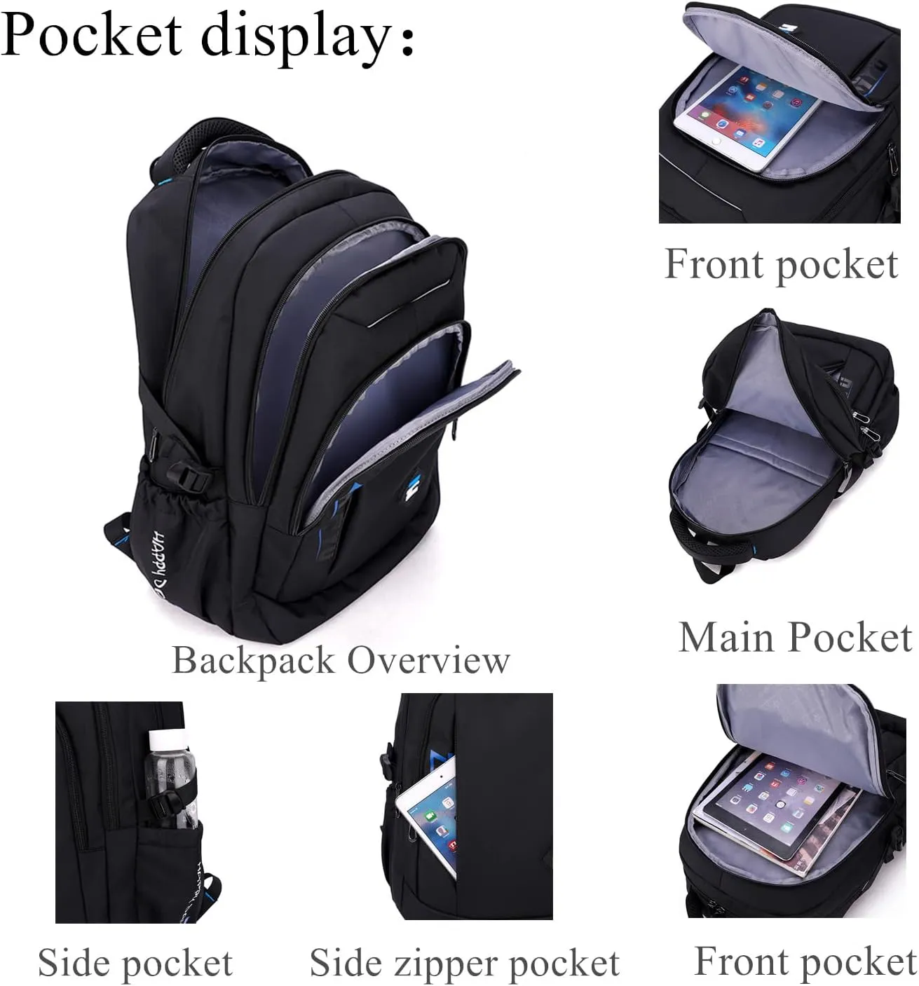 EKUIZAI Solid Color Trolley Backpack Schoolbag for Middle School Students Elementary Rolling Bag Daypack for Teen Boys