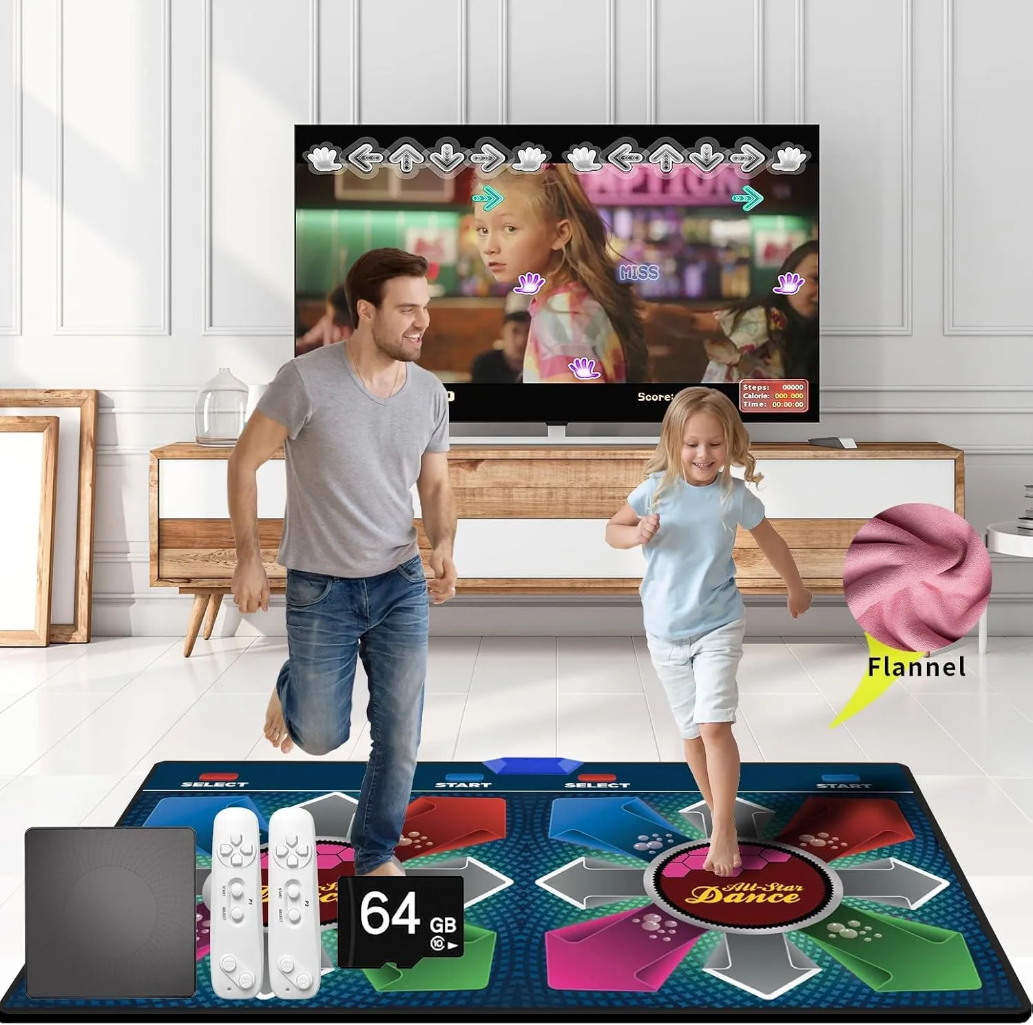 Electronic Dance mat for Kids and Adults, 64G Memory Card, 75 Music 899 Games and Videos 650 Songs,Fitness Dance Games, Gift for Boys and Girls for TV;Premium Flannel Material (Rainbow Rhythm)