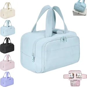 Elouva Toiletry Bag, Large Capacity Wide-Open Travel Cosmetic Bag, 4-in-1 Multi-Functional Lightweight Makeup Bags for Women with Handle for Accessories, Essentials, Toiletries (Blue)
