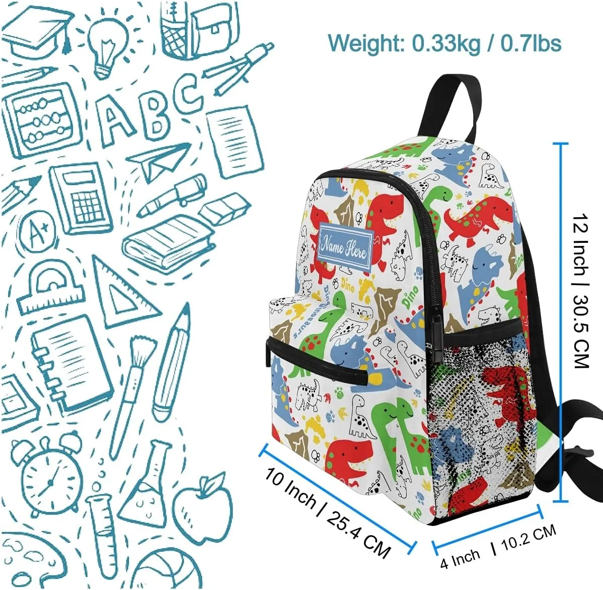 Emelivor Custom Dinosaurs Cartoon Kids School Backpack for Boy Girls School Bag for Children Personalized Travel Toddler Bookbag with Chest Strap