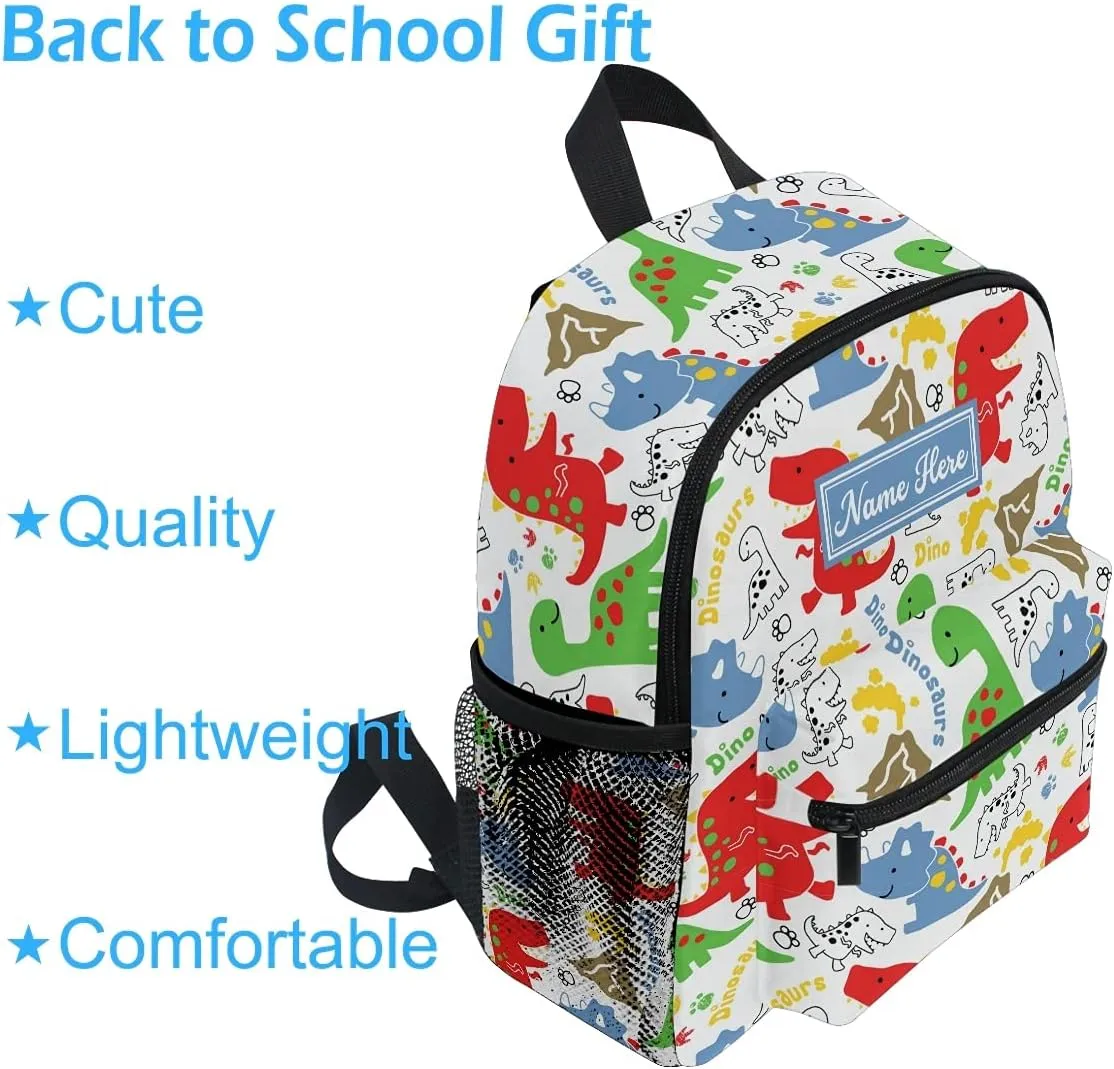 Emelivor Custom Dinosaurs Cartoon Kids School Backpack for Boy Girls School Bag for Children Personalized Travel Toddler Bookbag with Chest Strap