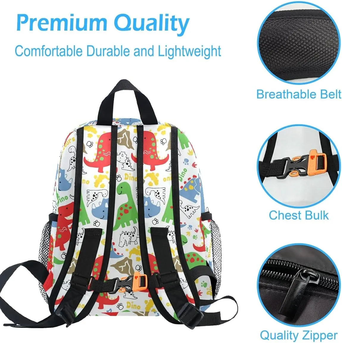 Emelivor Custom Dinosaurs Cartoon Kids School Backpack for Boy Girls School Bag for Children Personalized Travel Toddler Bookbag with Chest Strap
