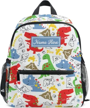 Emelivor Custom Dinosaurs Cartoon Kids School Backpack for Boy Girls School Bag for Children Personalized Travel Toddler Bookbag with Chest Strap