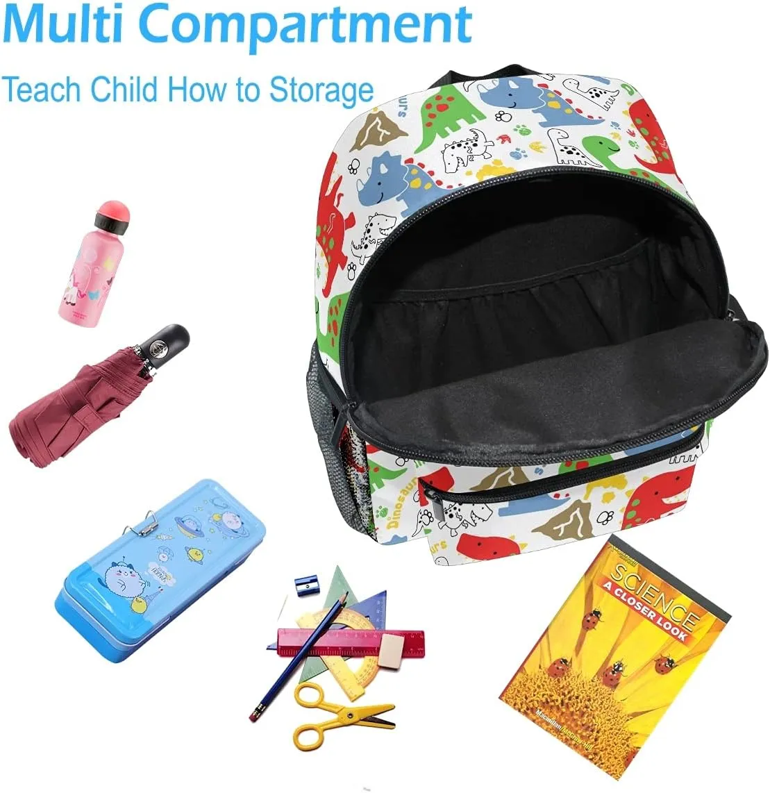 Emelivor Custom Dinosaurs Cartoon Kids School Backpack for Boy Girls School Bag for Children Personalized Travel Toddler Bookbag with Chest Strap