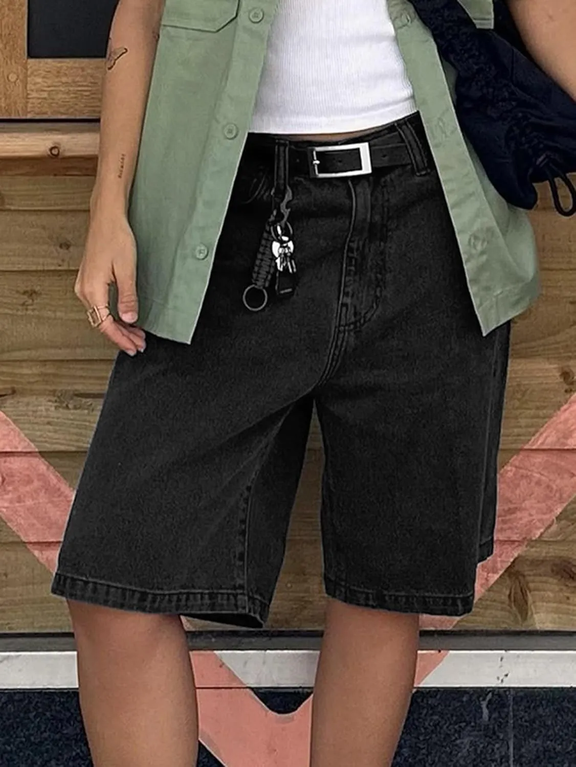 EMMIOL Women Jorts Baggy Jeans Jorts Outfits Mid-Low Waisted Denim Y2K Shorts Summer Hot Short Pants Streetwear