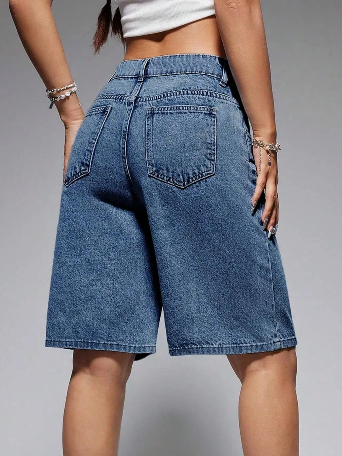 EMMIOL Women Jorts Baggy Jeans Jorts Outfits Mid-Low Waisted Denim Y2K Shorts Summer Hot Short Pants Streetwear