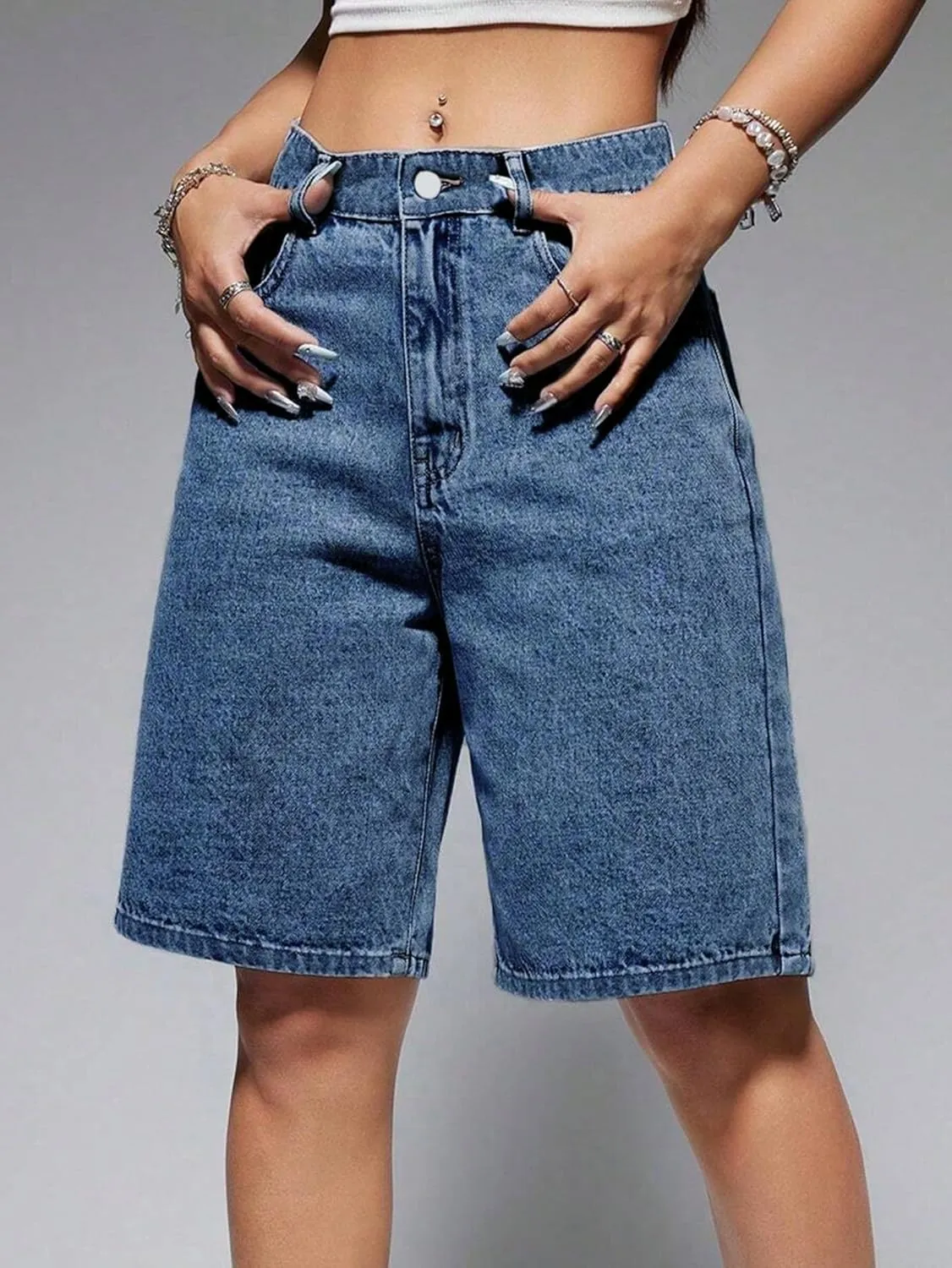 EMMIOL Women Jorts Baggy Jeans Jorts Outfits Mid-Low Waisted Denim Y2K Shorts Summer Hot Short Pants Streetwear