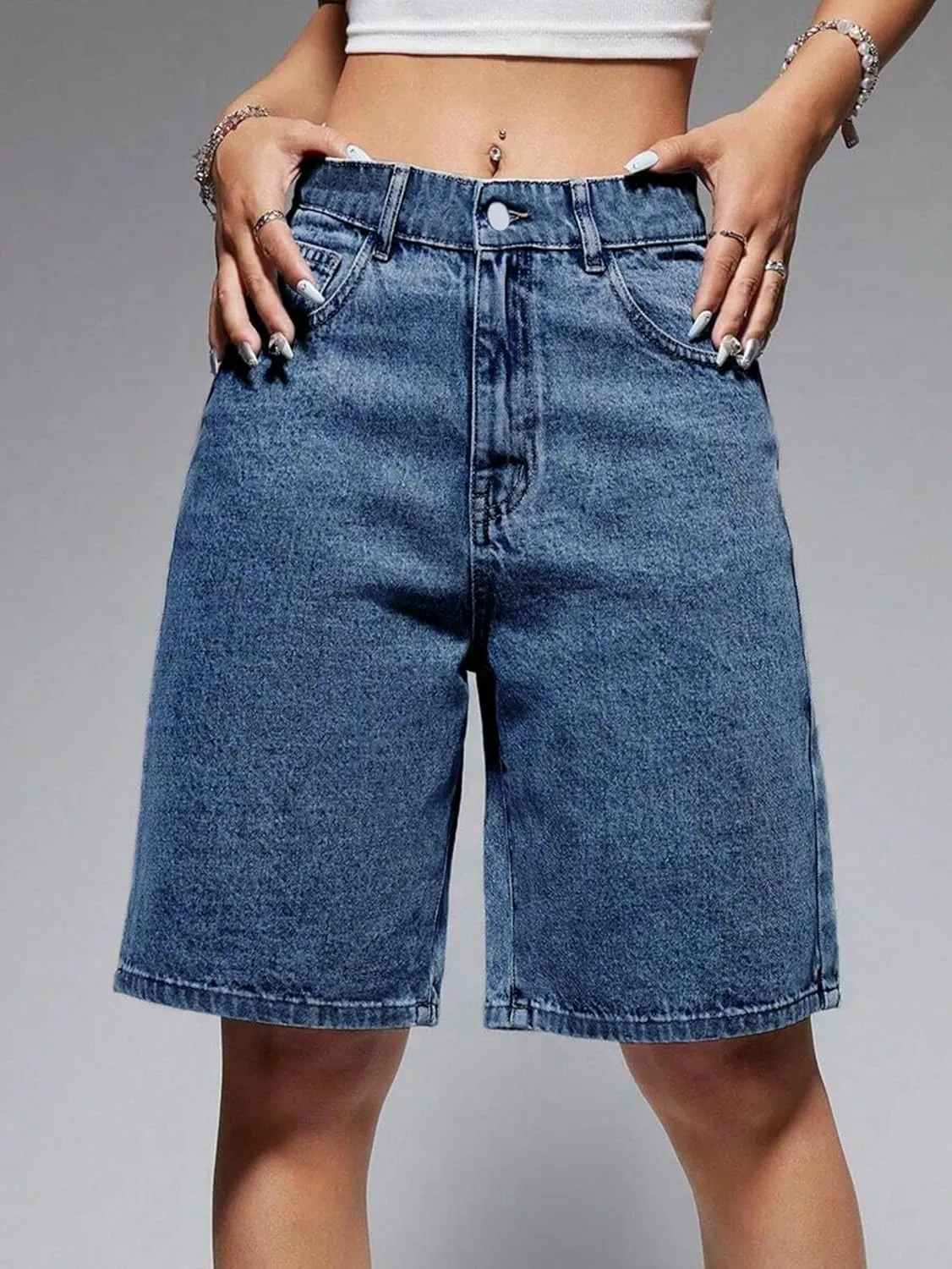 EMMIOL Women Jorts Baggy Jeans Jorts Outfits Mid-Low Waisted Denim Y2K Shorts Summer Hot Short Pants Streetwear