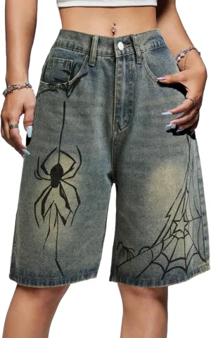 EMMIOL Women Jorts Baggy Jeans Shorts Mid-Low Waisted Denim Y2K Hip-Hop Shorts Summer Hot Short Pants Streetwear