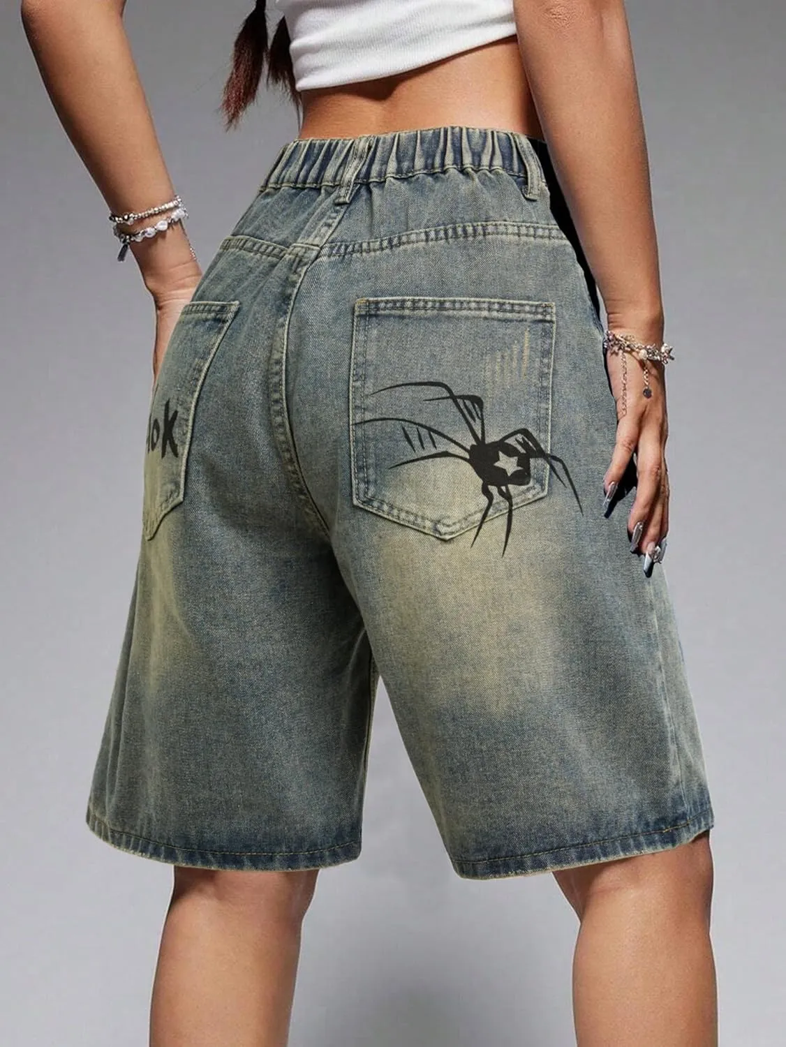 EMMIOL Women Jorts Baggy Jeans Shorts Mid-Low Waisted Denim Y2K Hip-Hop Shorts Summer Hot Short Pants Streetwear