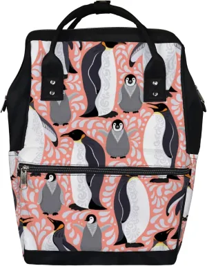 Emperor Penguins Pink Diaper Bag Backpack Waterproof Backpack Baby Nappy Changing Bag for Travel Large Capacity Durable and Stylish for Woman