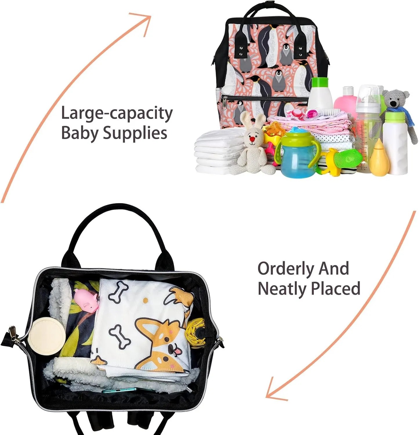Emperor Penguins Pink Diaper Bag Backpack Waterproof Backpack Baby Nappy Changing Bag for Travel Large Capacity Durable and Stylish for Woman