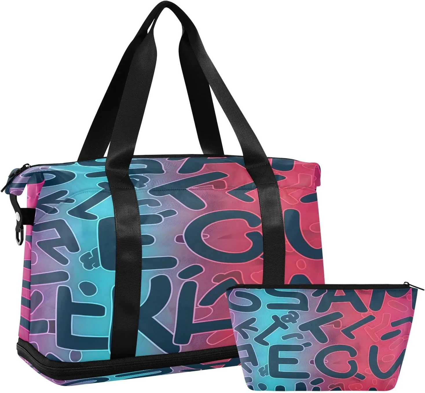English Words Travel Duffel Bag Waterproof Gym Sport Tote Bag Carry On Weekender Bag with Compartment