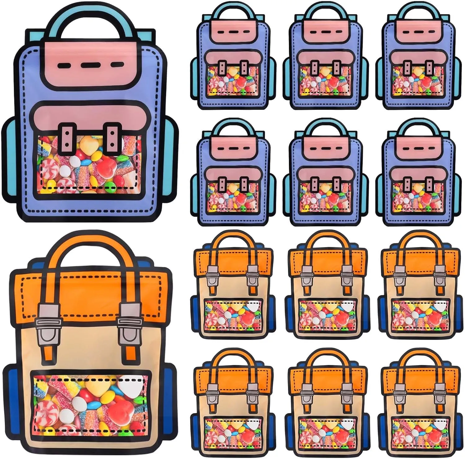 EONSUI 30PCS Plastic Gift Bags with Handles, Cartoon Backpack Bags for Party, Wedding, Birthday, Baby Shower, Bulk Goodie Bags for Candy, Party Favors, Snacks (Mixed Color, Small)