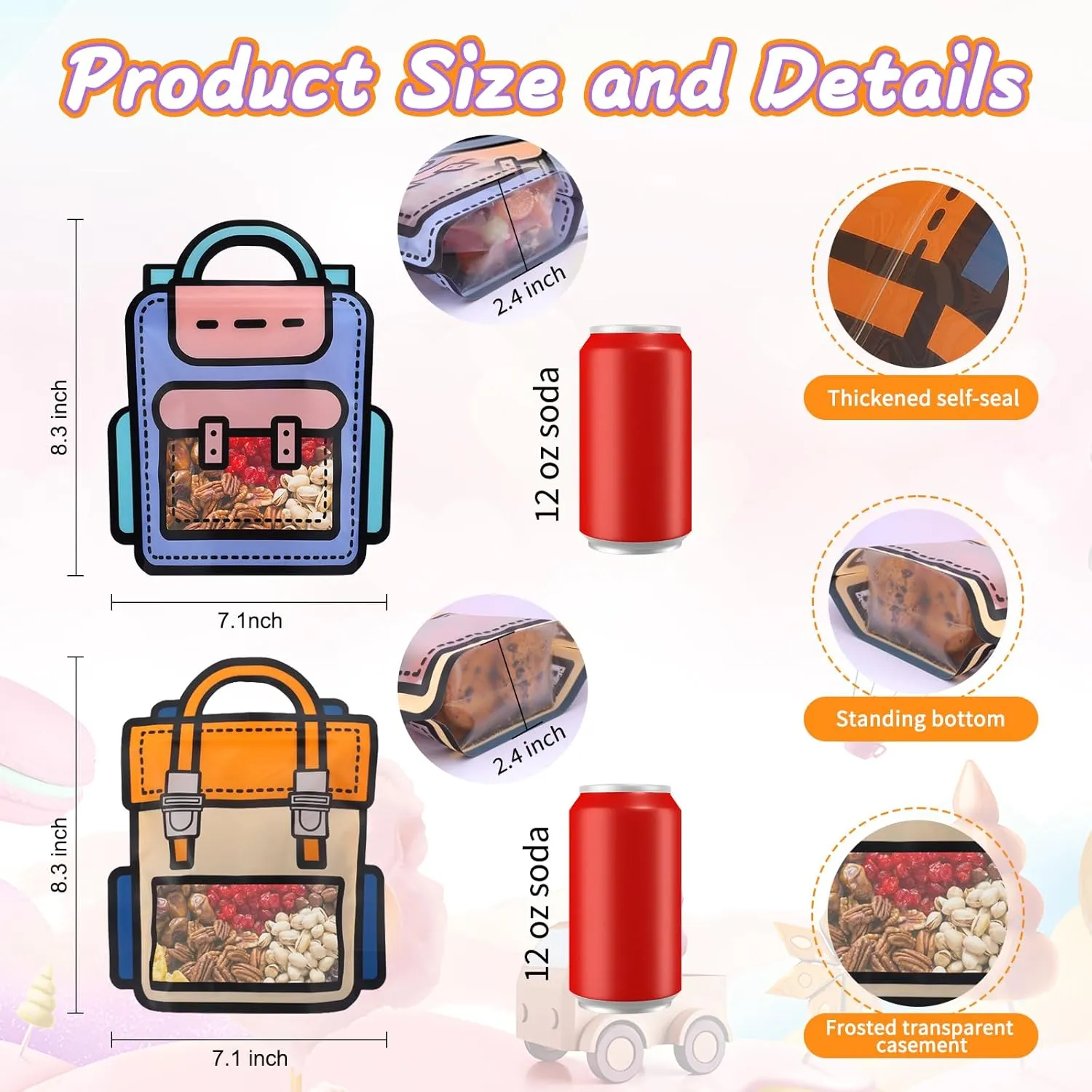EONSUI 30PCS Plastic Gift Bags with Handles, Cartoon Backpack Bags for Party, Wedding, Birthday, Baby Shower, Bulk Goodie Bags for Candy, Party Favors, Snacks (Mixed Color, Small)