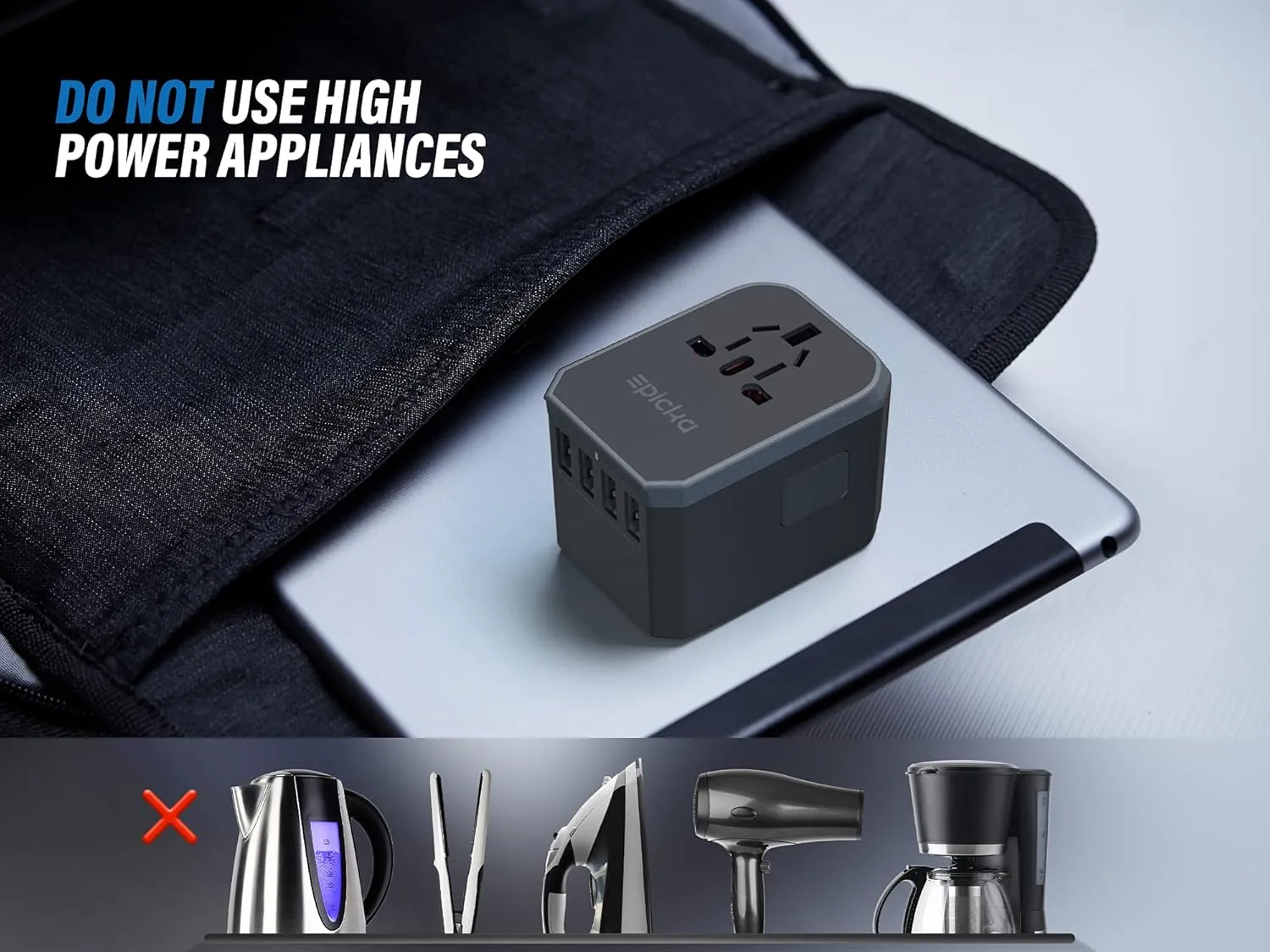 EPICKA Universal Travel Adapter, European Travel Plug Adapter - International Power Adapter Worldwide Charger with USB-C & 4 USB-A Ports, Travel Essentials for Italy, Japan, Europe, UK (TA-105, Grey)