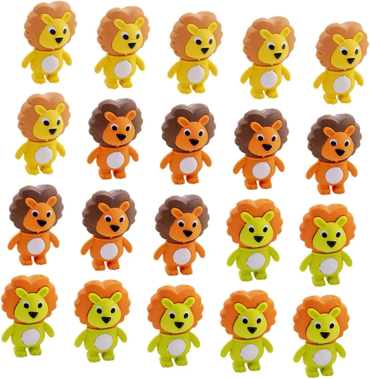 ERINGOGO 20Pcs Cute Lion Erasers Fun Cartoon Shaped Pull Apart Pencil Erasers Bright Colors for Party Favors School Supplies and Student Rewards for Boys