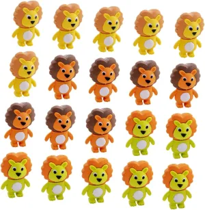 ERINGOGO 20Pcs Cute Lion Erasers Fun Cartoon Shaped Pull Apart Pencil Erasers Bright Colors for Party Favors School Supplies and Student Rewards for Boys