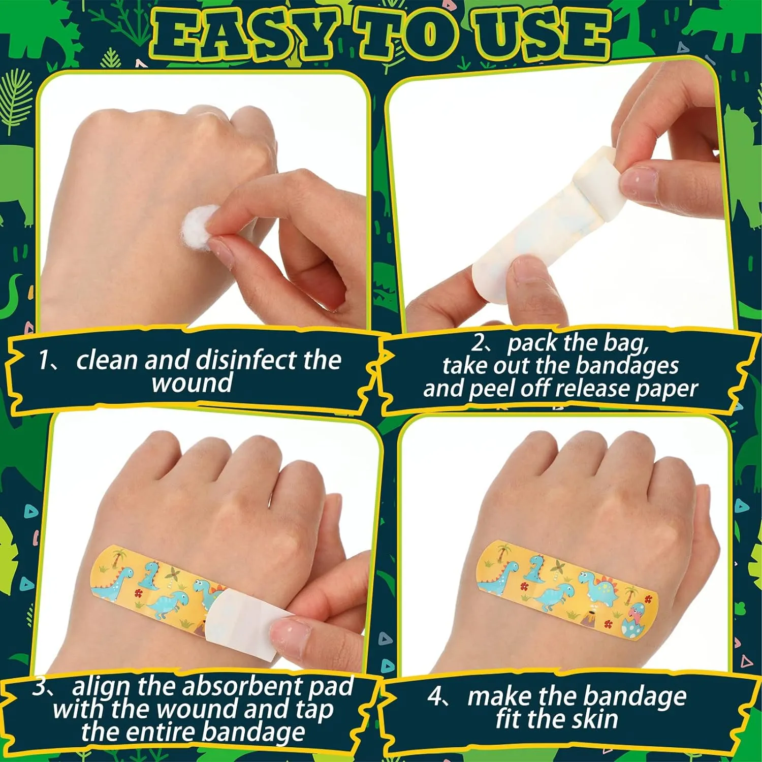 Estune 300 Pcs Kids Bandages Bulk Dinosaur 15 Styles Fun Children's Adhesive Colorful PE Flexible Cute Cartoon Dinosaur Bandages Variety Pack for Kids Boys Girls Students School Classroom