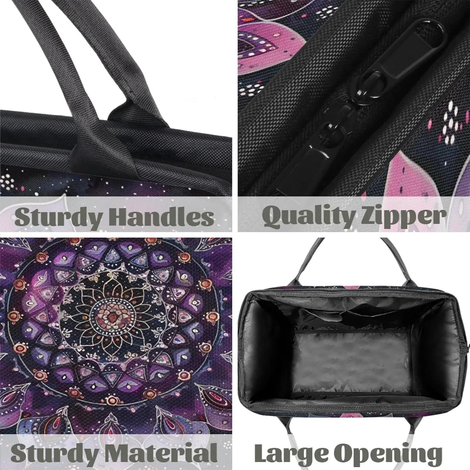 Ethnic Mandala Purple Flower Travel Duffel Bag Gym Tote Bag for Women Men Waterproof Weekend Overnight Bag Carry On Tote Luggage with Pocket Personal Item Bags Sports Bag fit Travel Sports Gym Yoga