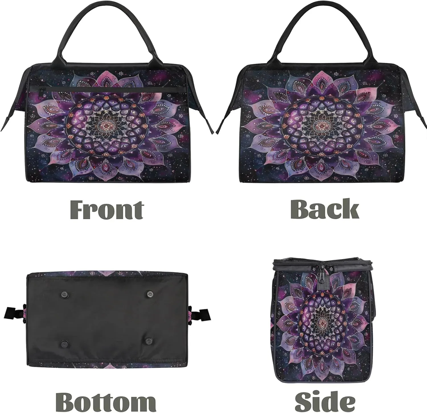 Ethnic Mandala Purple Flower Travel Duffel Bag Gym Tote Bag for Women Men Waterproof Weekend Overnight Bag Carry On Tote Luggage with Pocket Personal Item Bags Sports Bag fit Travel Sports Gym Yoga