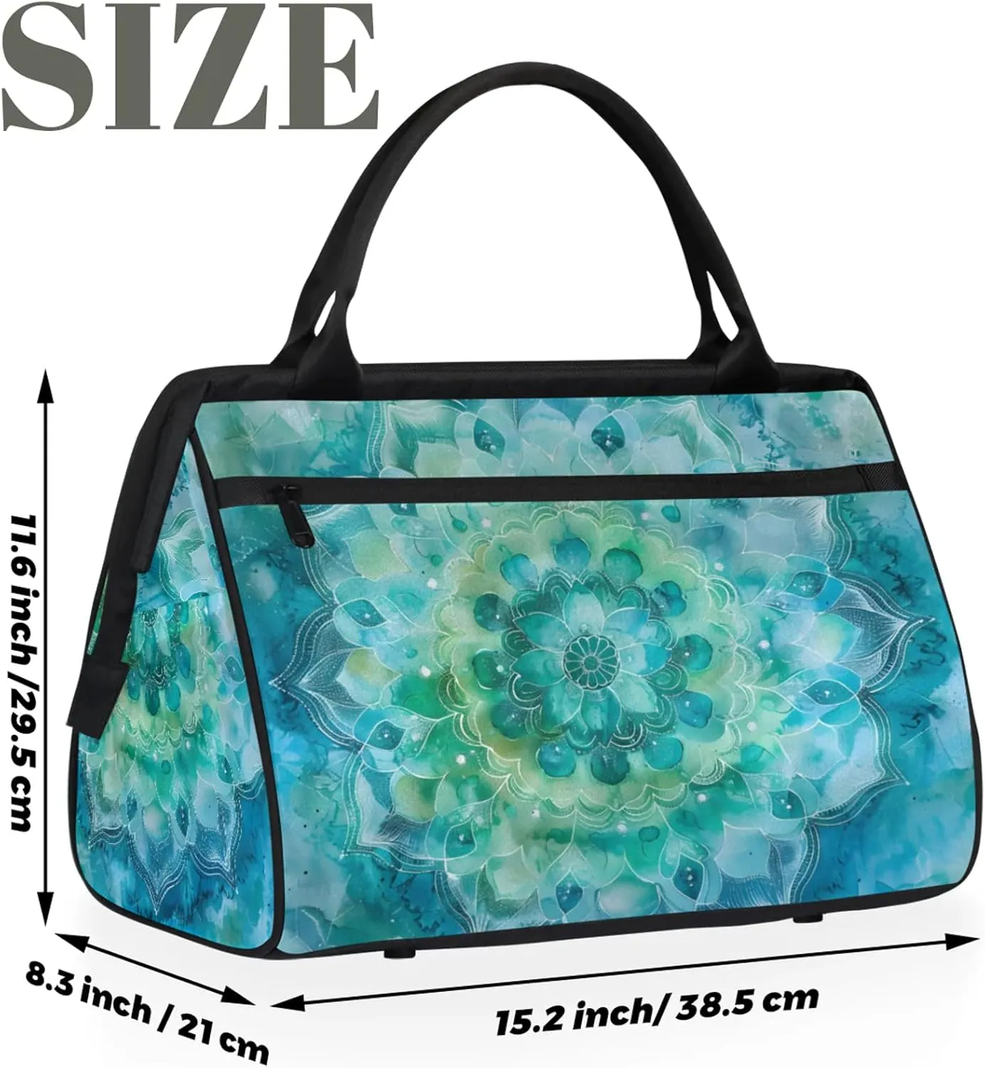 Ethnic Mandala Teal Large Travel Duffel Bag Gym Tote Bag for Women Men Waterproof Weekend Overnight Bag Carry On Tote Luggage with Pocket Personal Item Bags Sports Bag fit Travel Sports Gym Yoga