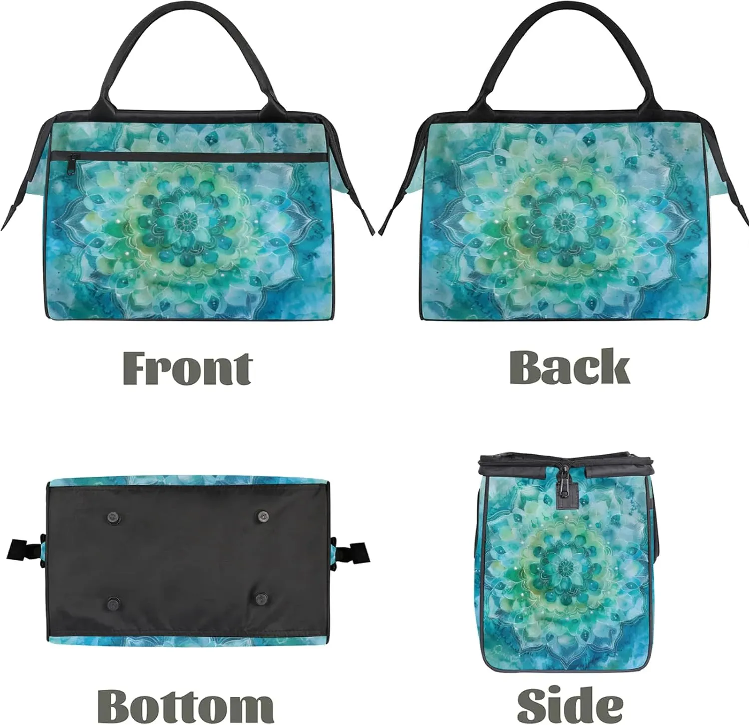 Ethnic Mandala Teal Large Travel Duffel Bag Gym Tote Bag for Women Men Waterproof Weekend Overnight Bag Carry On Tote Luggage with Pocket Personal Item Bags Sports Bag fit Travel Sports Gym Yoga