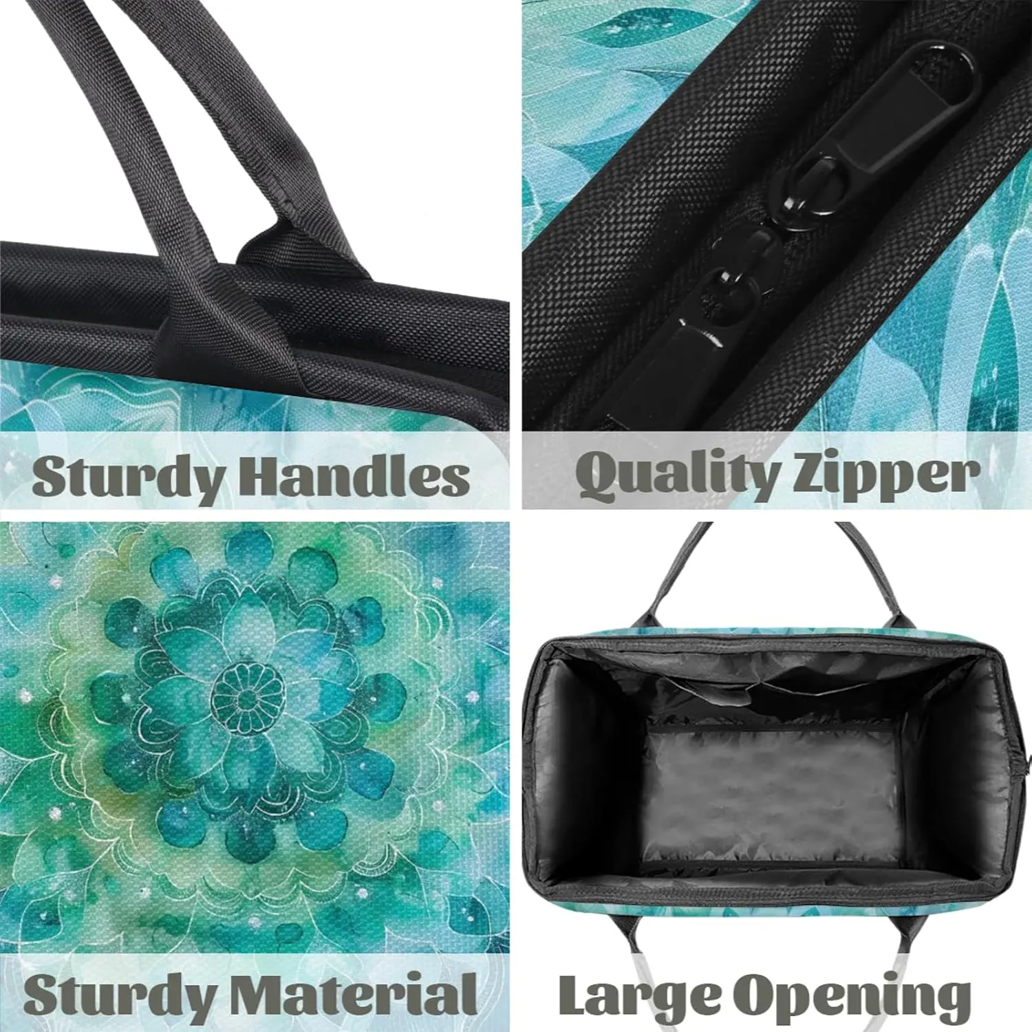 Ethnic Mandala Teal Large Travel Duffel Bag Gym Tote Bag for Women Men Waterproof Weekend Overnight Bag Carry On Tote Luggage with Pocket Personal Item Bags Sports Bag fit Travel Sports Gym Yoga