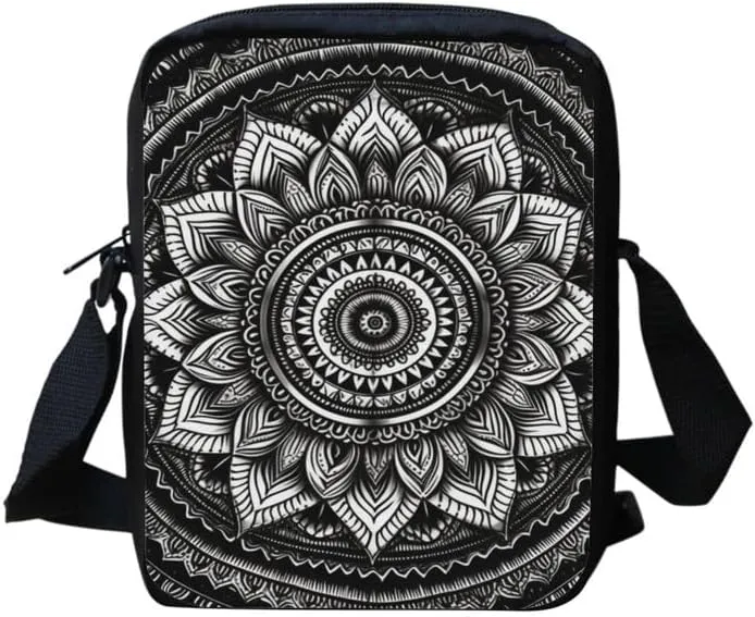 Ethnic Small Wallet Bag for Women Fashion Crossbody Purse Bags Owl Dinosaur Lightweight with Back Zipper Card Slots