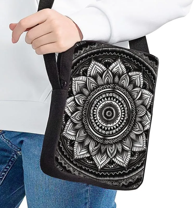Ethnic Small Wallet Bag for Women Fashion Crossbody Purse Bags Owl Dinosaur Lightweight with Back Zipper Card Slots