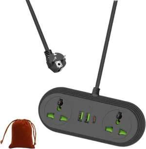 European Travel Plug Adapter, COOFINE Universal Power Strip with 2 AC Outlets, 3 USB Ports (1 USB C), 110-240v, 6ft International Power Adapter with Portable Bag, Overseas Travel Work Must Haves