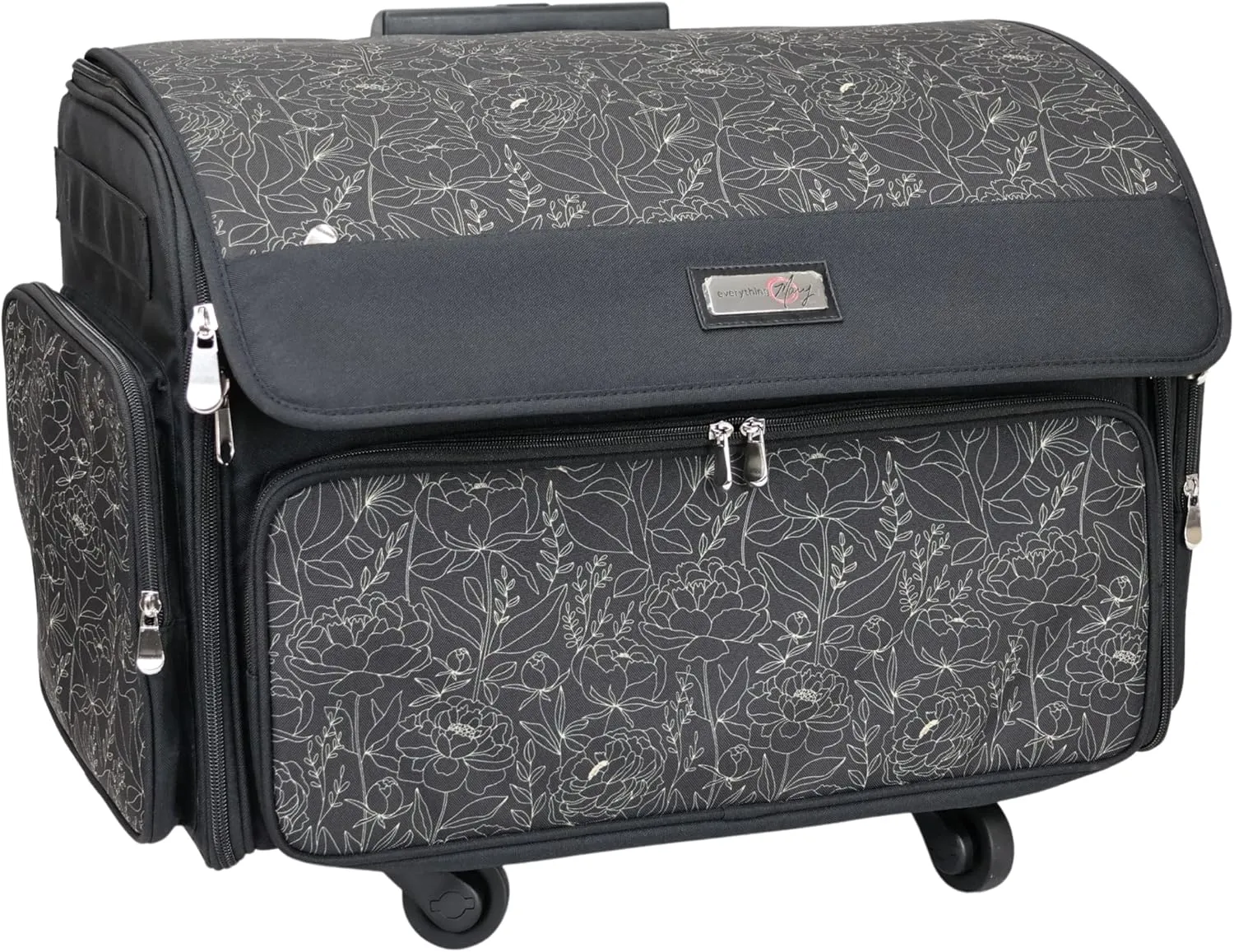 Everything Mary 4 Wheels Collapsible Deluxe Sewing Machine Storage Case, Black - Rolling Trolley Carrying Bag for Brother, Singer