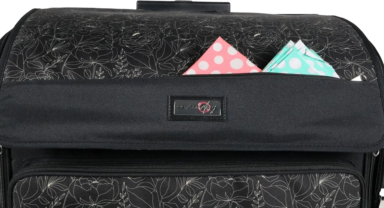 Everything Mary 4 Wheels Collapsible Deluxe Sewing Machine Storage Case, Black - Rolling Trolley Carrying Bag for Brother, Singer