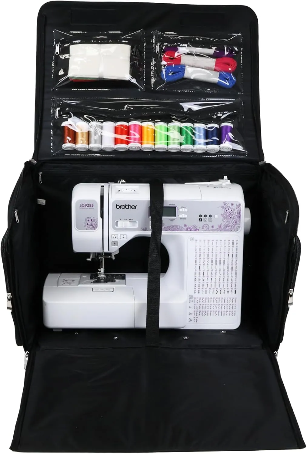Everything Mary 4 Wheels Collapsible Deluxe Sewing Machine Storage Case, Black - Rolling Trolley Carrying Bag for Brother, Singer