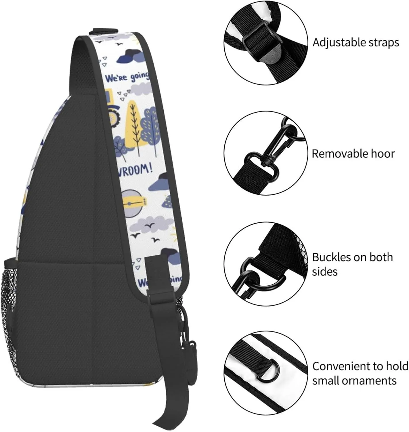Excavator American Flag Crossbody Bag Adjustable Sling Bag Casual Chest Bags Travel Shoulder Backpack
