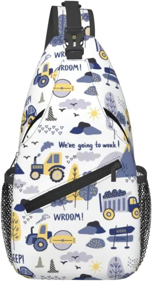 Excavator American Flag Crossbody Bag Adjustable Sling Bag Casual Chest Bags Travel Shoulder Backpack