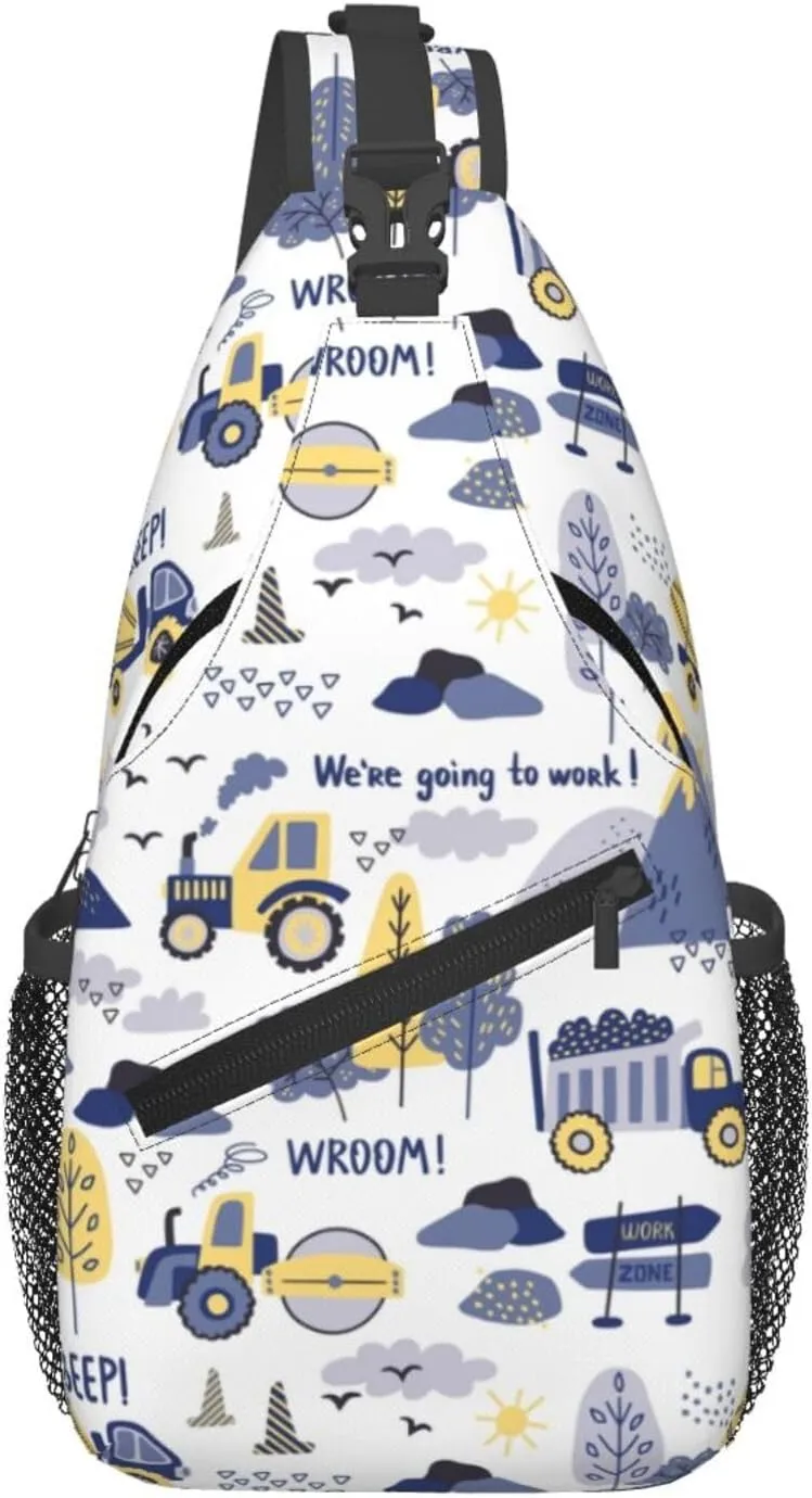 Excavator American Flag Crossbody Bag Adjustable Sling Bag Casual Chest Bags Travel Shoulder Backpack