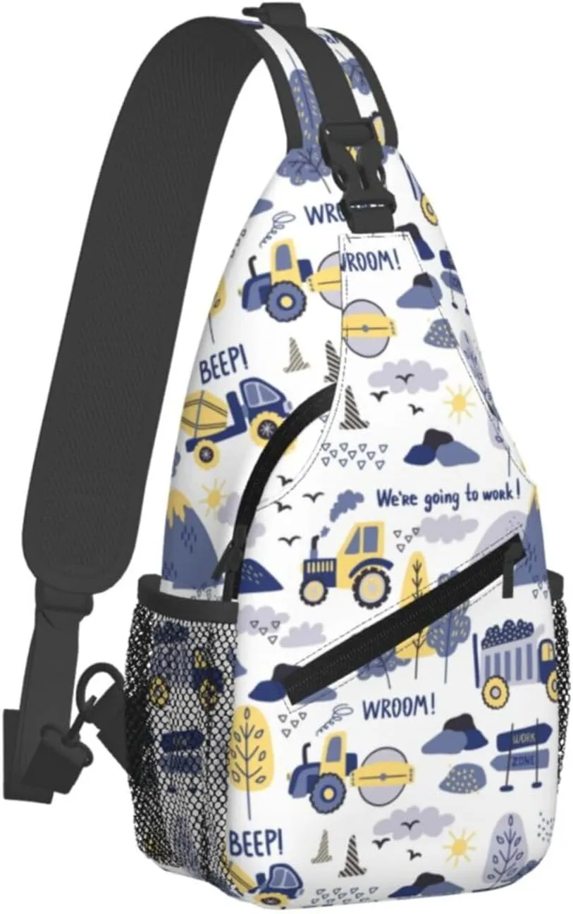 Excavator American Flag Crossbody Bag Adjustable Sling Bag Casual Chest Bags Travel Shoulder Backpack