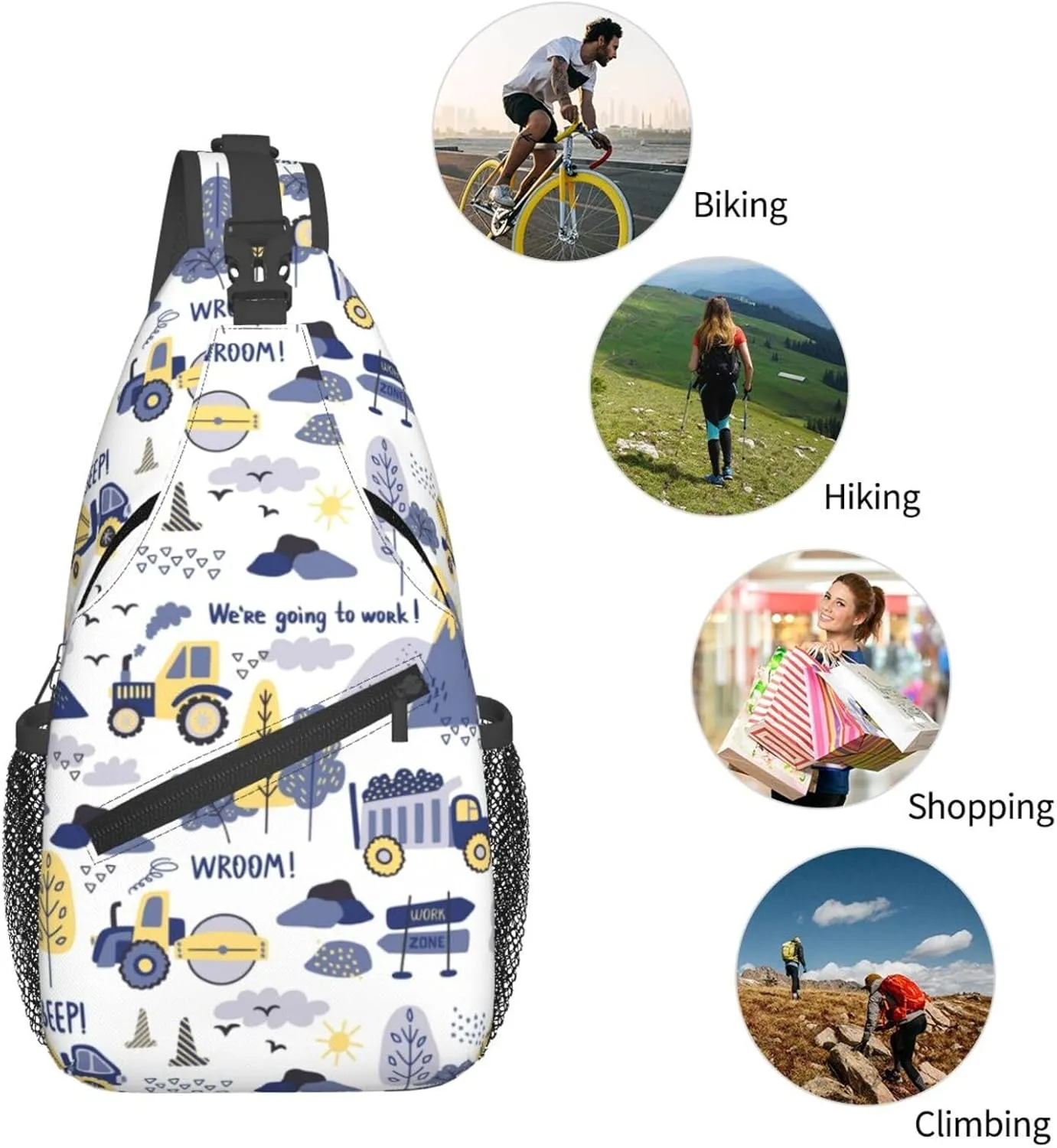 Excavator American Flag Crossbody Bag Adjustable Sling Bag Casual Chest Bags Travel Shoulder Backpack