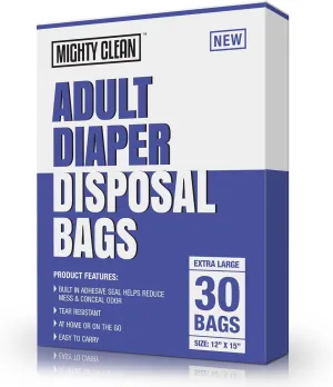 Extra Large Adult Diaper Disposable Bags - 30 Bags | Leak-Proof, Odor Sealing, Tear Resistant | Discreet for Diapers, Incontinence Pads, Sanitary Product Disposal | Durable and Unscented