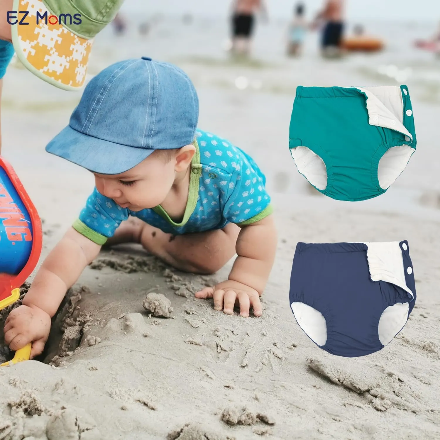 EZ Moms 2 Packs Reusable Swim Diapers Toddler Baby Swim Diaper Size 3 Washable Snap Pool Swimming Diaper 3T Soft and Silky Waterproof Diapers for Swimming Lessons Boys and Girls with a Laundry Bag
