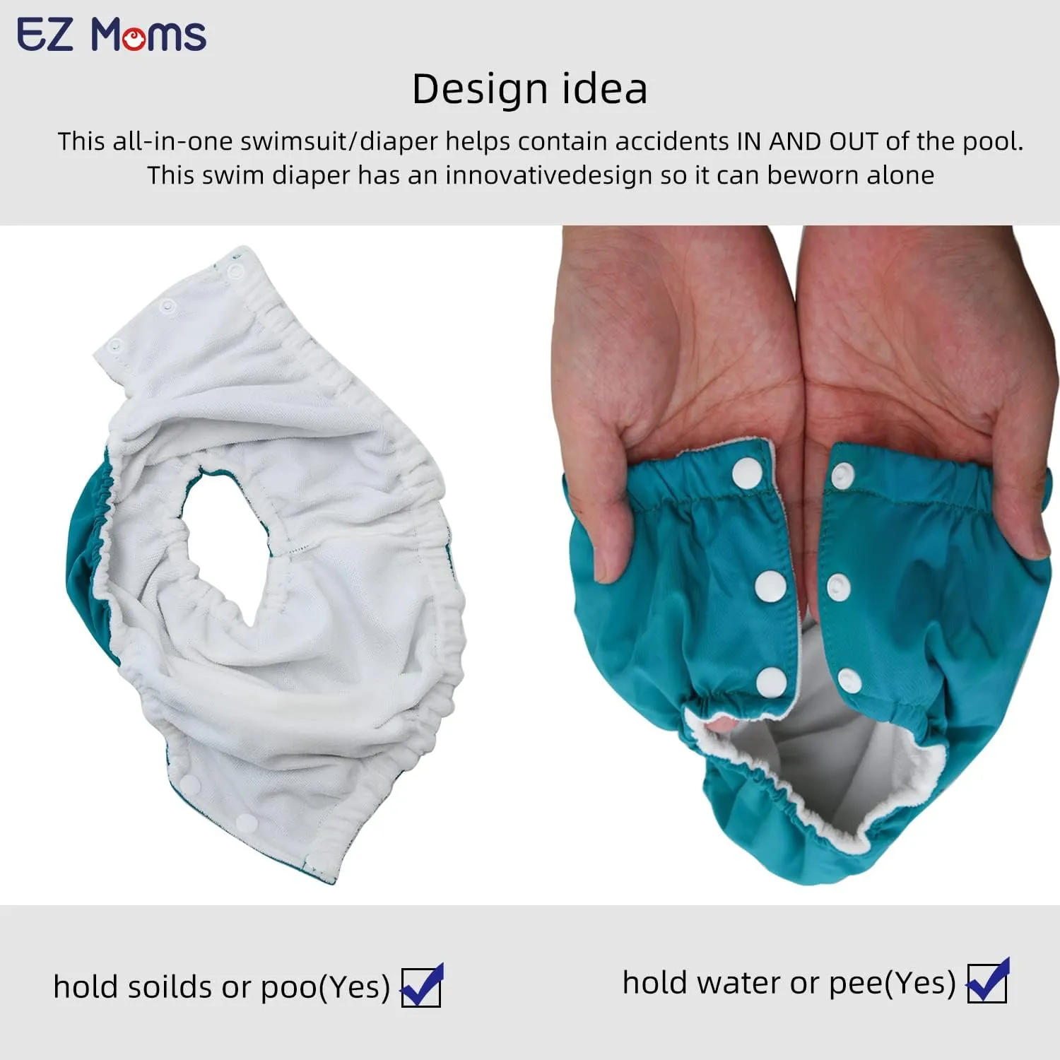 EZ Moms 2 Packs Reusable Swim Diapers Toddler Baby Swim Diaper Size 3 Washable Snap Pool Swimming Diaper 3T Soft and Silky Waterproof Diapers for Swimming Lessons Boys and Girls with a Laundry Bag