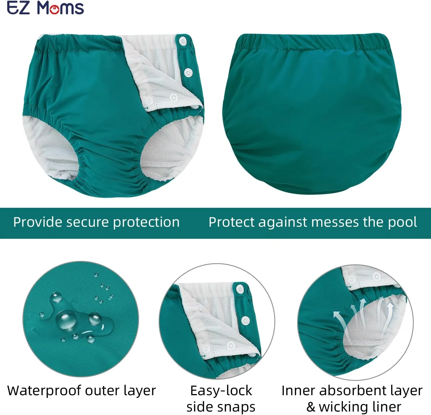 EZ Moms 2 Packs Reusable Swim Diapers Toddler Baby Swim Diaper Size 3 Washable Snap Pool Swimming Diaper 3T Soft and Silky Waterproof Diapers for Swimming Lessons Boys and Girls with a Laundry Bag