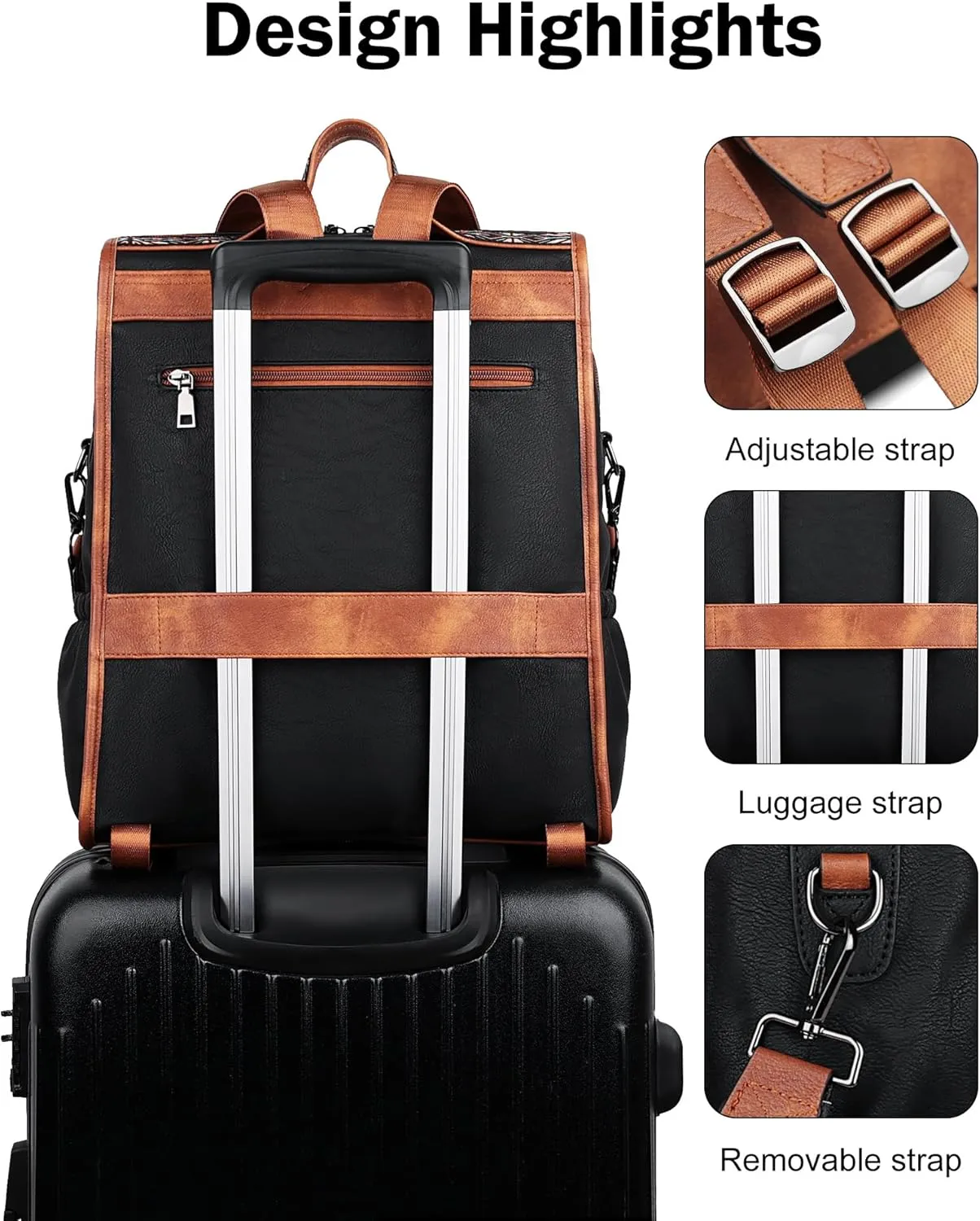 FADEON Leather Laptop Backpack for Women, Designer Ladies Work Travel Computer Backpack with Laptop Compartment Black Brown