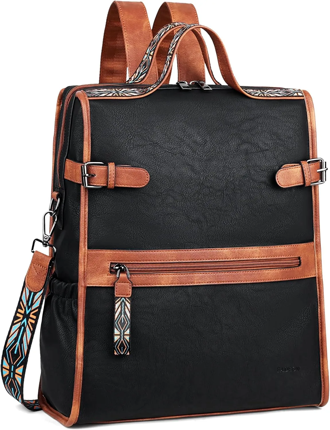 FADEON Leather Laptop Backpack for Women, Designer Ladies Work Travel Computer Backpack with Laptop Compartment Black Brown
