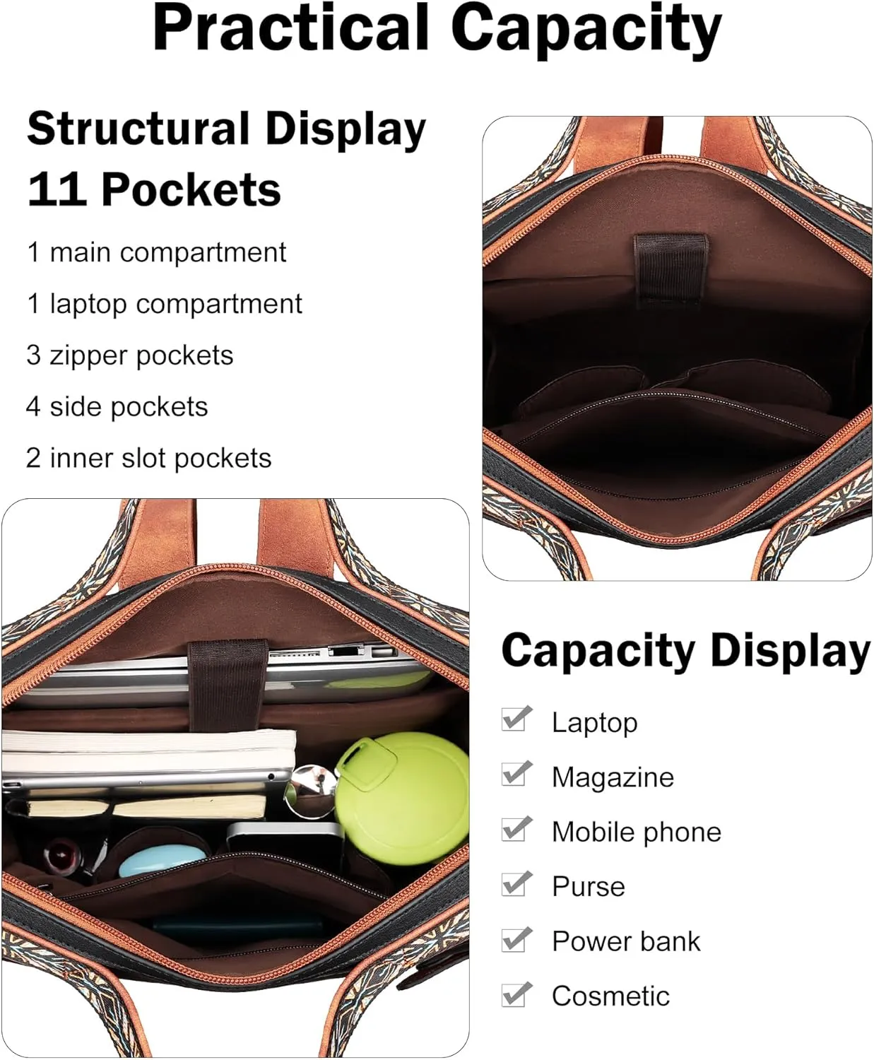 FADEON Leather Laptop Backpack for Women, Designer Ladies Work Travel Computer Backpack with Laptop Compartment Black Brown