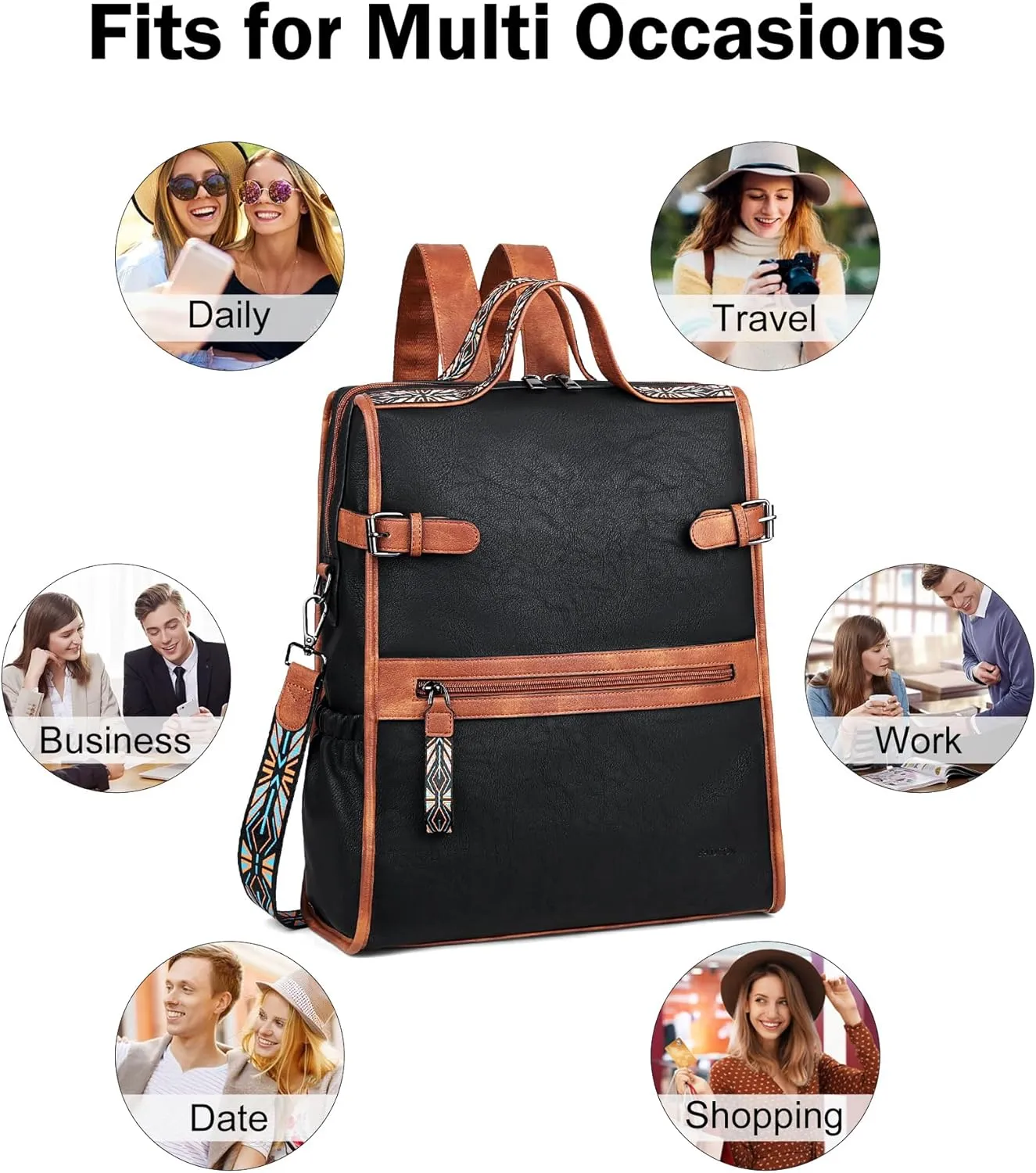 FADEON Leather Laptop Backpack for Women, Designer Ladies Work Travel Computer Backpack with Laptop Compartment Black Brown